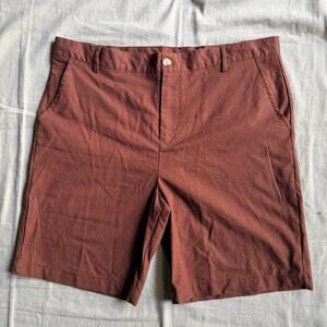 Ouku Chino Shorts Men's XL Linen Blend Flat Front Summer Rusty Brown Coastal
